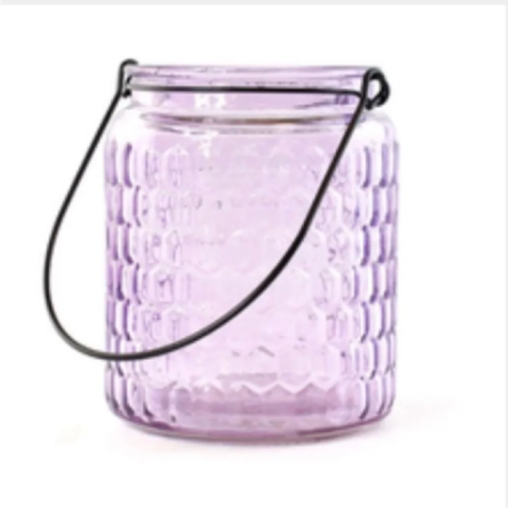 EightMood Alsace Honeycomb Glass Open Lantern Iron Handle Purple Lavender